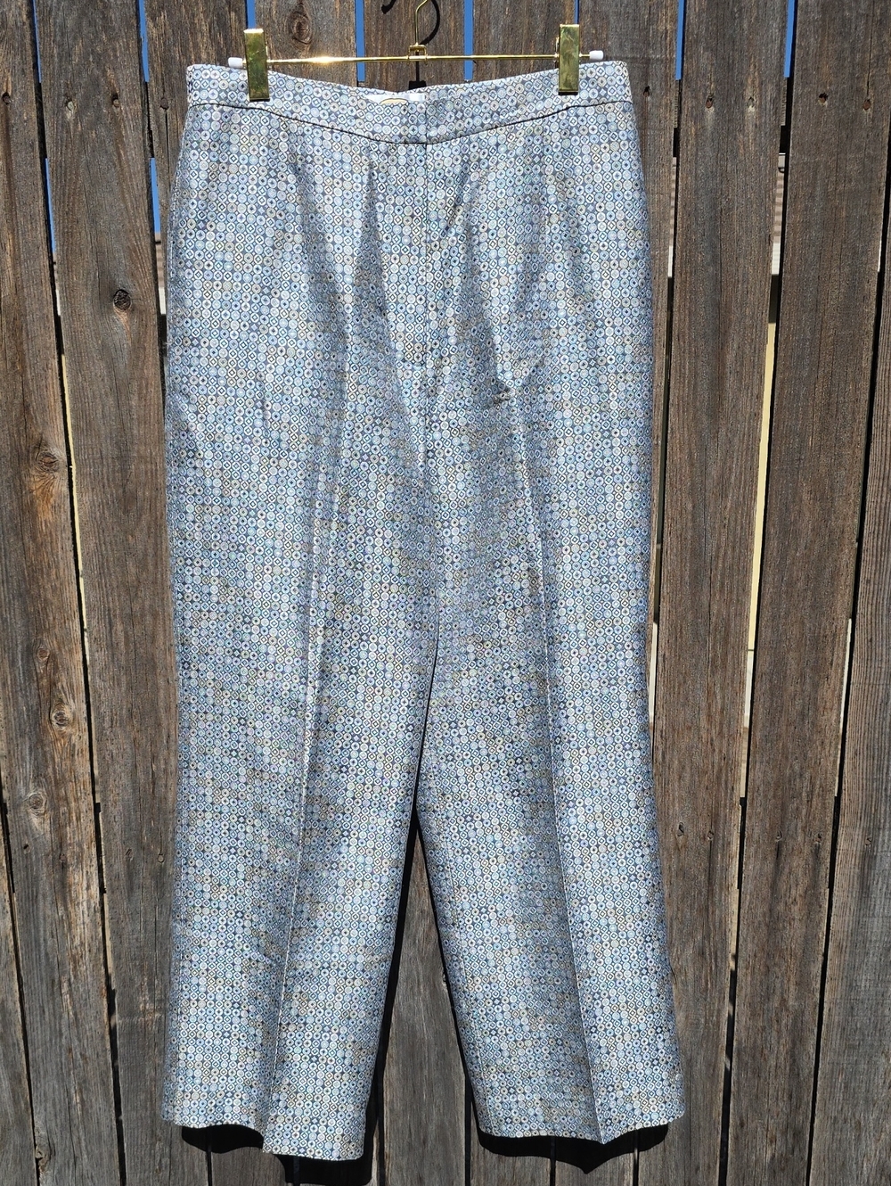Talbots Vintage 100% Silk Geometric Patterned Trousers in Light Blue and Gray